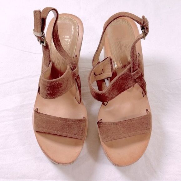 Dolce Vita Randi Slip On Women's Brown Suede Leather Buckle Strap Wedge Sandals - Picture 2 of 6